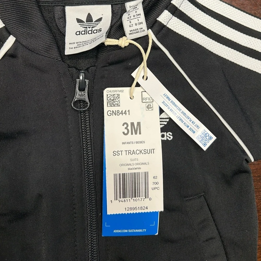 adidas Black Kids Jacket with White Stripes